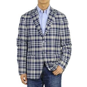 Lauren By Ralph Lauren Blazer Jacket Navy/Cream Plaid Notched Lapel Size 41R NWT